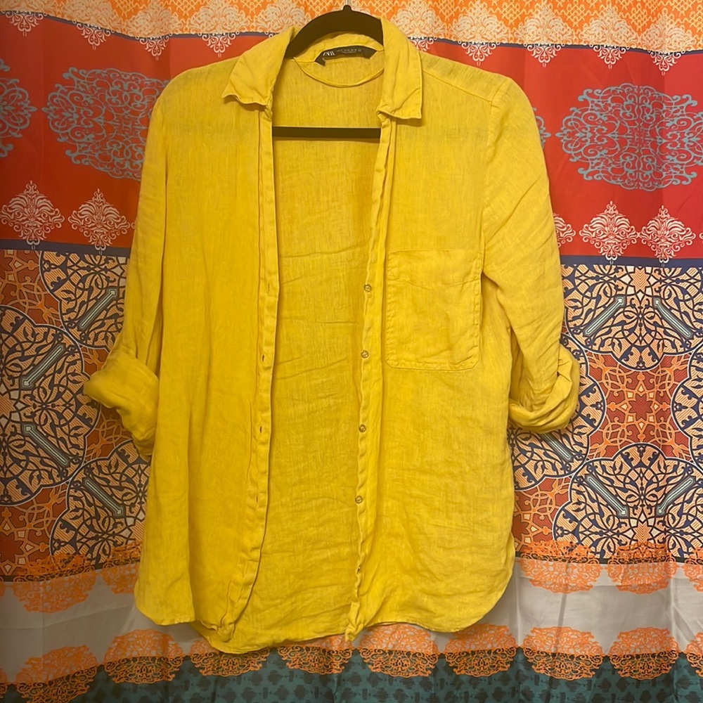 Linen Mustard yellow button down